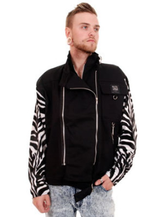  - Tiger Black Cotton Zipped Jacket with Zebra Sleeves